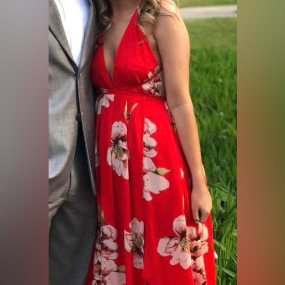 Red floral maxi dress with adjustable straps small
